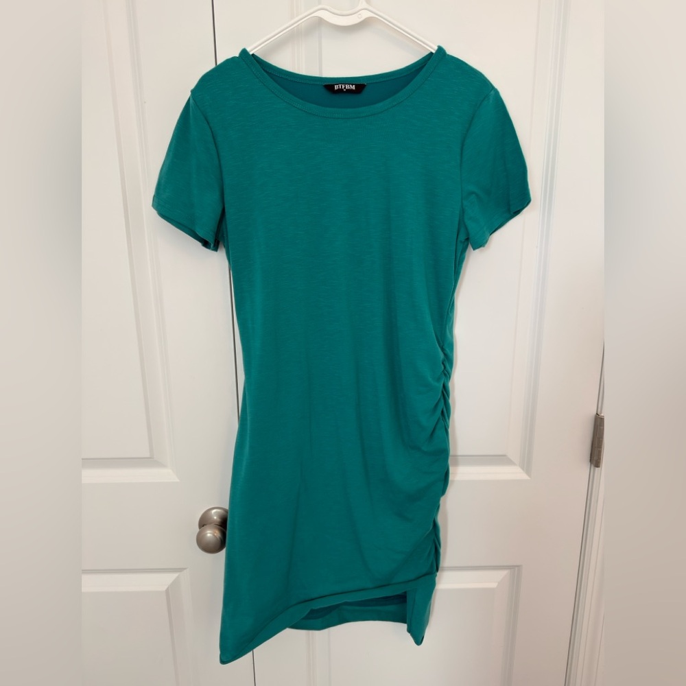 Teal Side Ruched Tee Dress by BTFBM